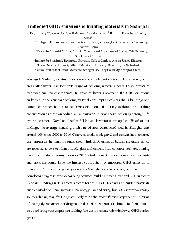 (PDF) Embodied GHG emissions of building materials in Shanghai