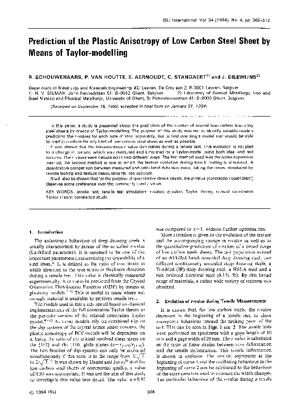 (PDF) Prediction of the Plastic Anisotropy of Low Carbon Steel Sheet by ...