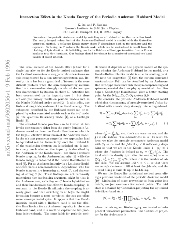 (PDF) Interaction effect in the Kondo energy of the periodic Anderson ...