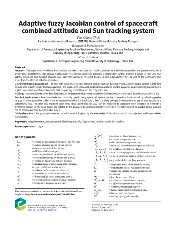 (PDF) Adaptive fuzzy Jacobian control of spacecraft combined attitude ...
