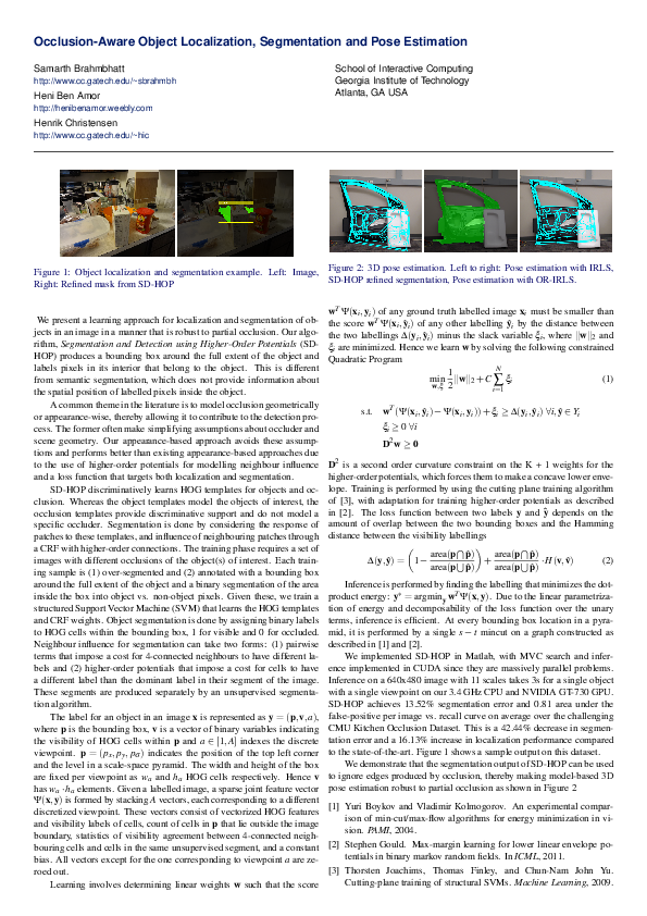 (PDF) Occlusion-Aware Object Localization, Segmentation and Pose Estimation