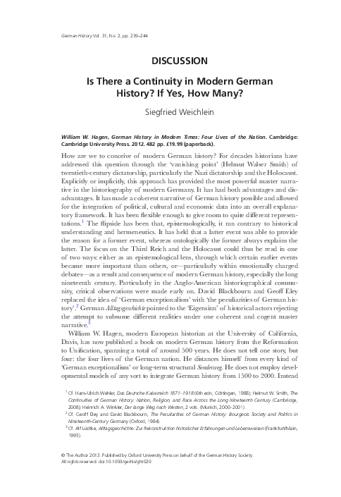 (PDF) Is There a Continuity in Modern German History? If Yes, How Many?
