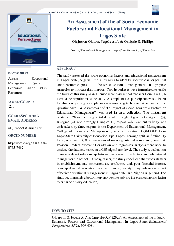 (PDF) An Assessment of the of Socio-Economic Factors and Educational ...