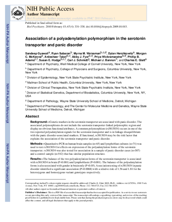 (PDF) Association of a Polyadenylation Polymorphism in the Serotonin ...