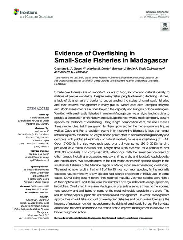 (PDF) Evidence of Overfishing in Small-Scale Fisheries in Madagascar