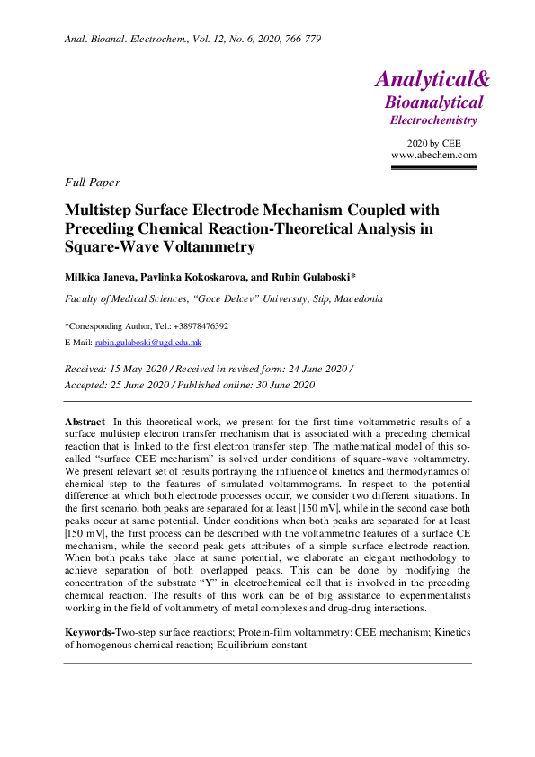 (PDF) Multistep Surface Electrode Mechanism Coupled with Preceding ...