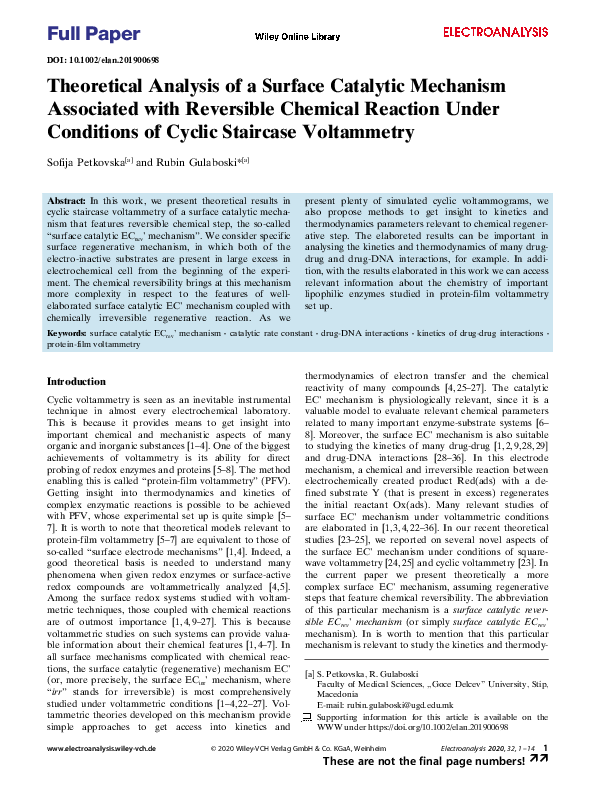 (PDF) Theoretical Analysis of a Surface Catalytic Mechanism Associated ...