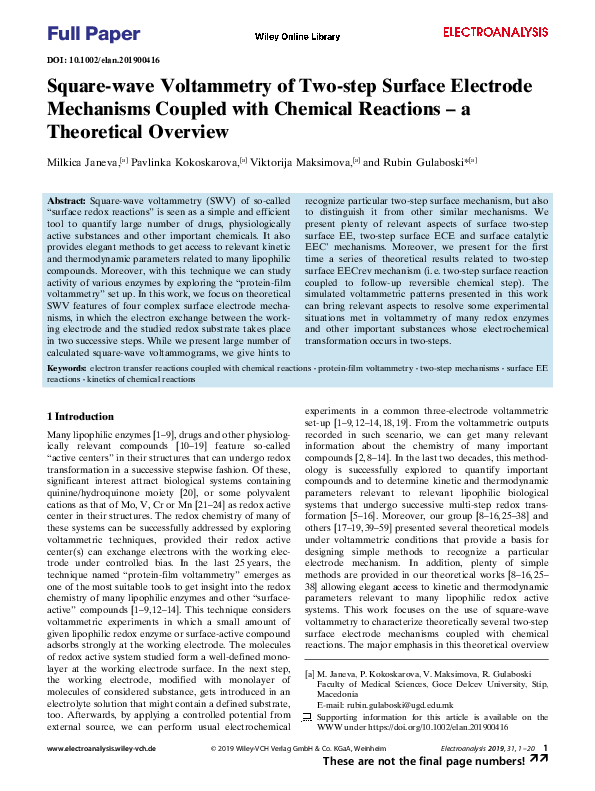 (PDF) Square‐wave Voltammetry of Two‐step Surface Electrode Mechanisms ...