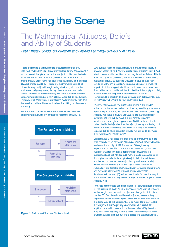 (PDF) The Mathematical Attitudes, Beliefs and Ability of Students
