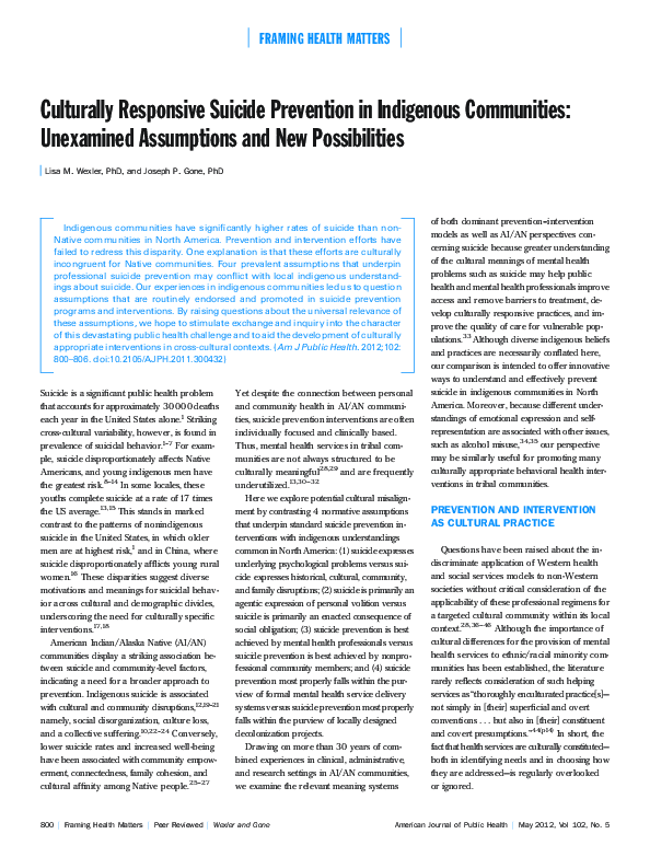 (PDF) Culturally Responsive Suicide Prevention in Indigenous ...