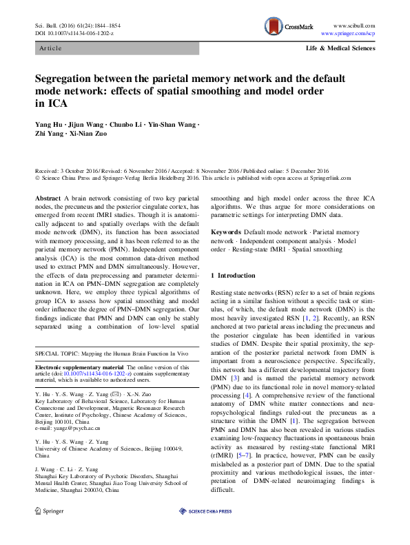 (PDF) Segregation between the parietal memory network and the default ...