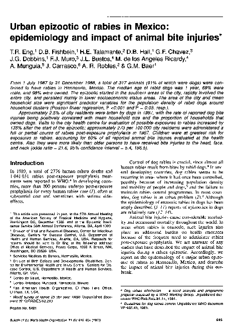 (PDF) Urban epizootic of rabies in Mexico: epidemiology and impact of ...