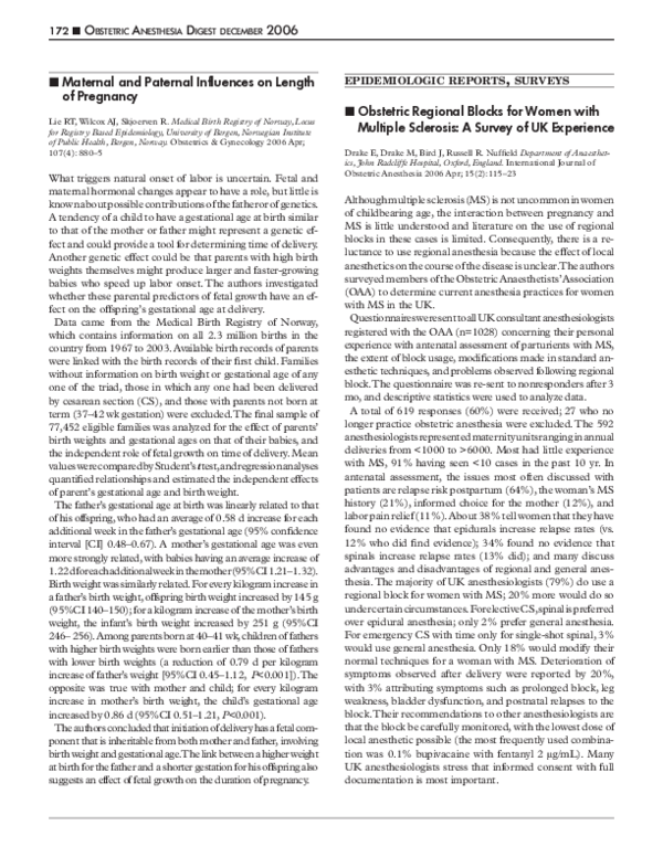 (PDF) Maternal and Paternal Influences on Length of Pregnancy
