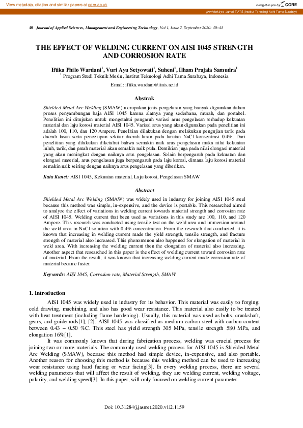 (PDF) The Effect of Welding Current on Aisi 1045 Strength and Corrosion ...