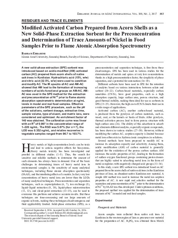 (PDF) Modified Activated Carbon Prepared from Acorn Shells as a New ...