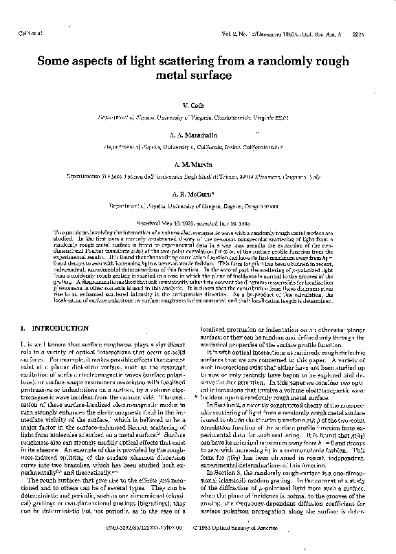 (PDF) Some aspects of light scattering from a randomly rough metal surface