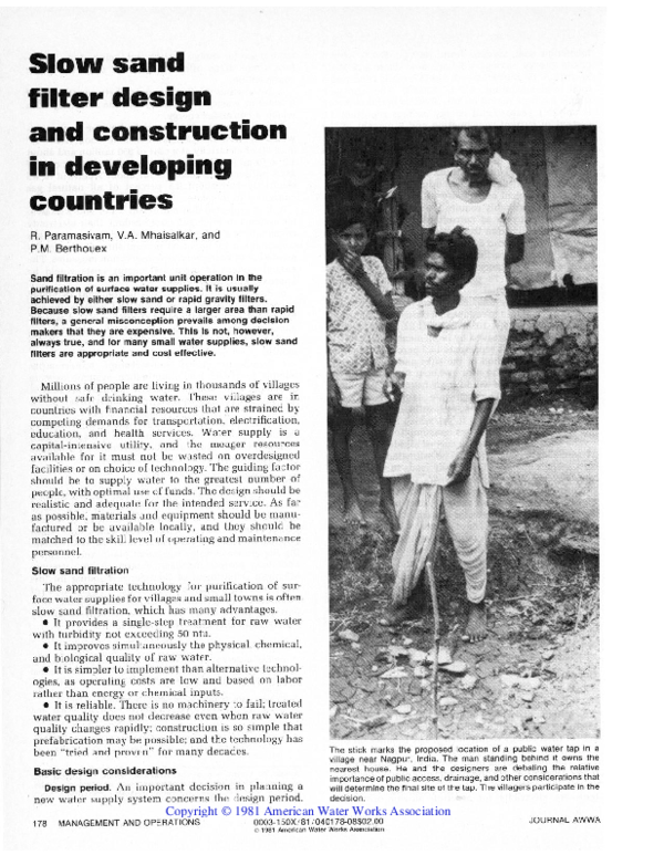 (PDF) Slow sand filter design and construction in developing countries