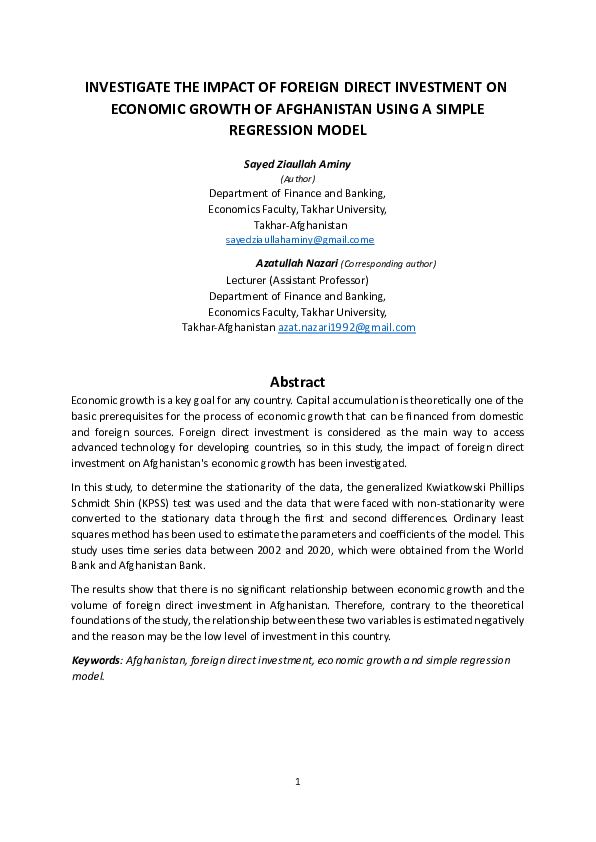 (PDF) INVESTIGATE THE IMPACT OF FOREIGN DIRECT INVESTMENT ON ECONOMIC ...