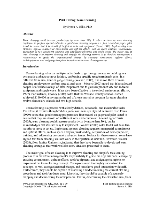 (PDF) Pilot Testing Team Cleaning