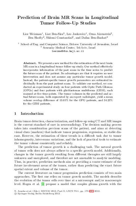 (PDF) Prediction of Brain MR Scans in Longitudinal Tumor Follow-Up Studies