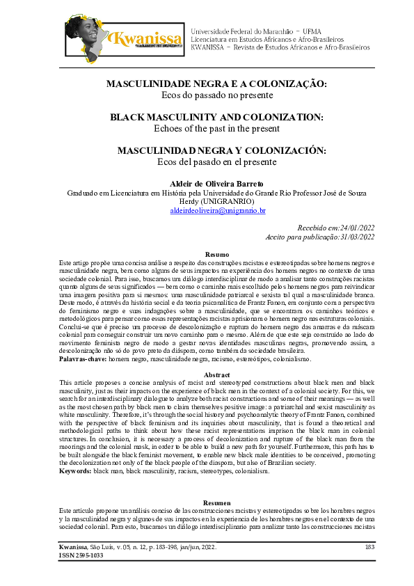 (PDF) MASCULINIDADE NEGRA E A COLONIZAÇÃO: Ecos do passado no presente ...