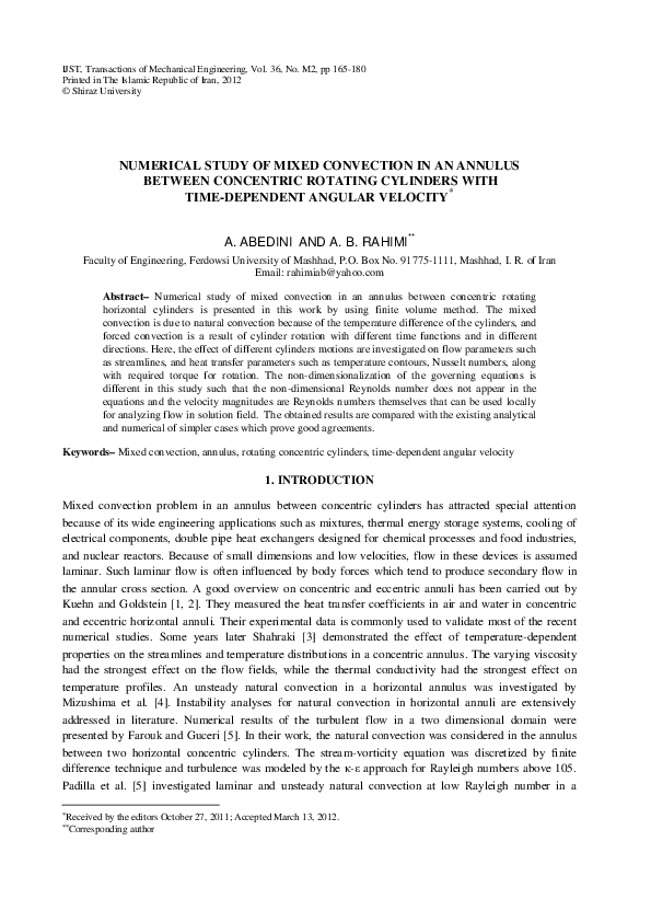 (PDF) Numerical Study Of Mixed Convection In An Annulus Between ...