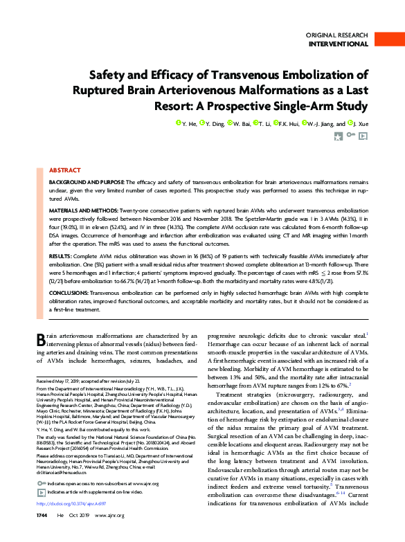 (PDF) Safety and Efficacy of Transvenous Embolization of Ruptured Brain ...