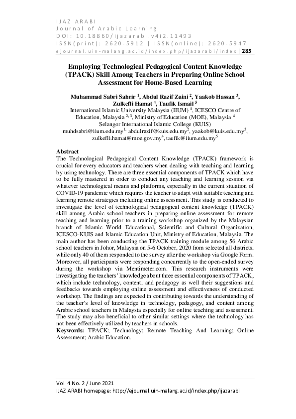 (PDF) Employing Technological Pedagogical Content Knowledge (TPACK ...