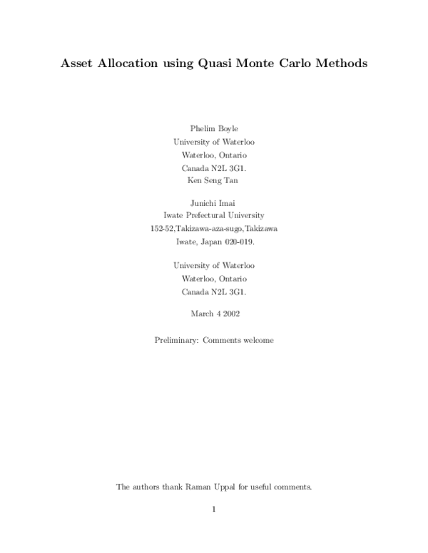 (PDF) Asset Allocation using Quasi Monte Carlo Methods