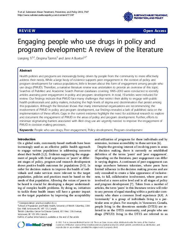 (PDF) Engaging people who use drugs in policy and program development ...
