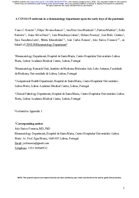 (PDF) A COVID-19 outbreak in a rheumatology department upon the early ...