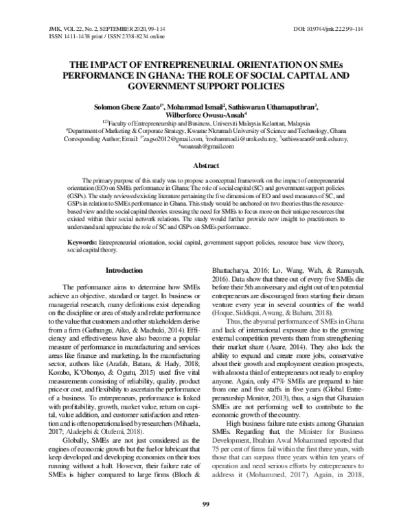 (PDF) THE IMPACT OF ENTREPRENEURIAL ORIENTATION ON SMEs PERFORMANCE IN ...
