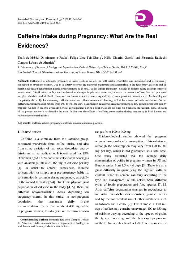 Image result for (PDF) Caffeine Intake during Pregnancy: What Are the Real Evidences?