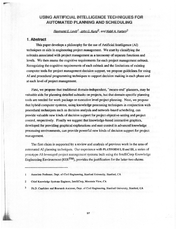 (PDF) Using Artificial Intelligence Techniques for Automated Planning ...