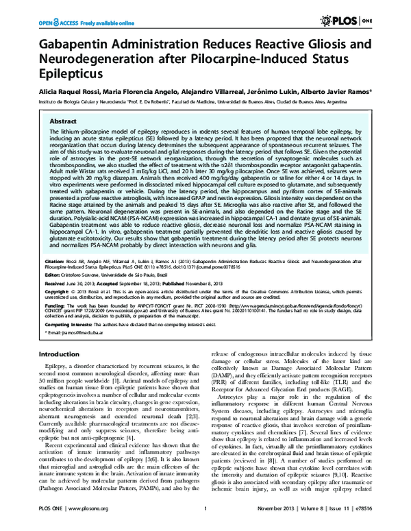 (PDF) Gabapentin Administration Reduces Reactive Gliosis and ...