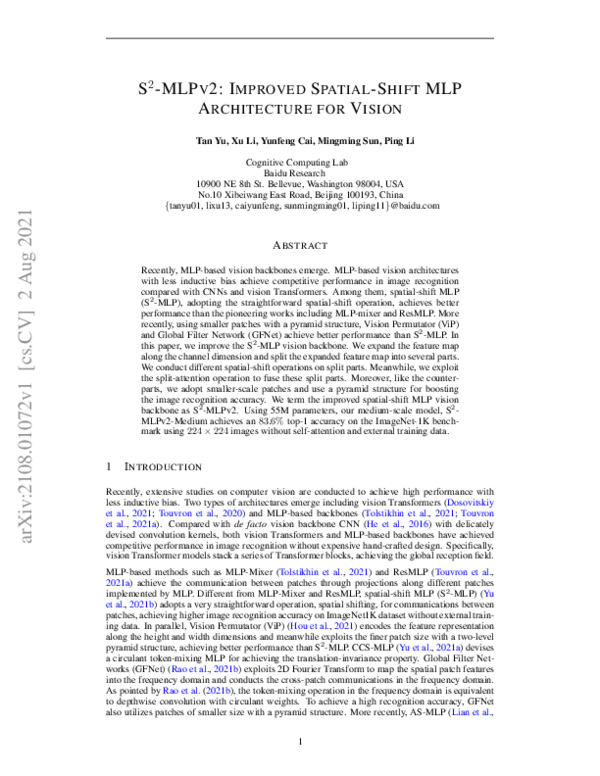 (PDF) S2-MLPv2: Improved Spatial-Shift MLP Architecture for Vision