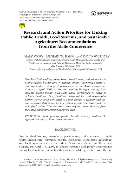 (PDF) Research and Action Priorities for Linking Public Health, Food ...