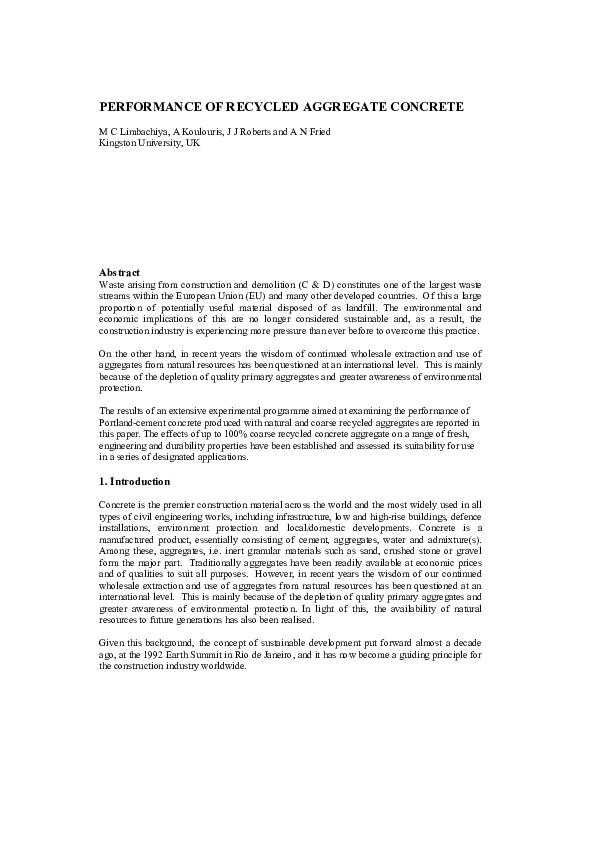 (PDF) Performance of recycled aggregate concrete