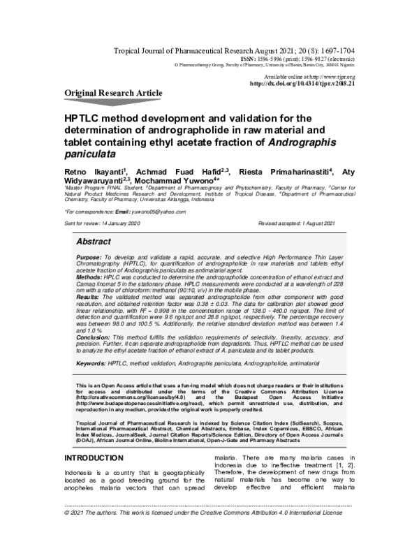 (PDF) HPTLC method development and validation for the determination of ...