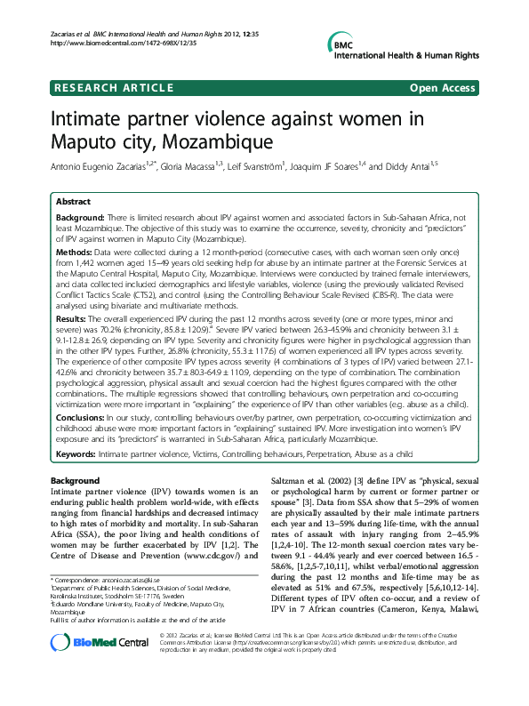 (PDF) Intimate partner violence against women in Maputo city, Mozambique