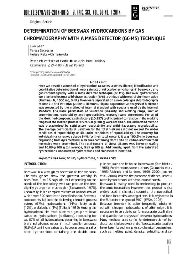 (PDF) Determination of Beeswax Hydrocarbons by Gas Chromatography with ...