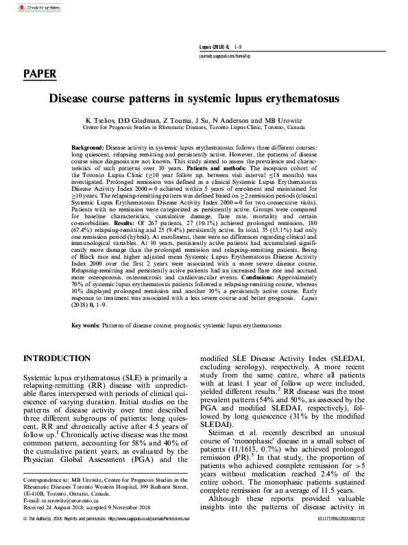 (PDF) Disease course patterns in systemic lupus erythematosus