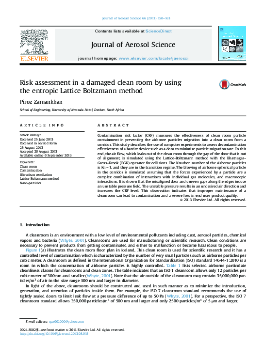 (PDF) Risk assessment in a damaged clean room by using the entropic ...