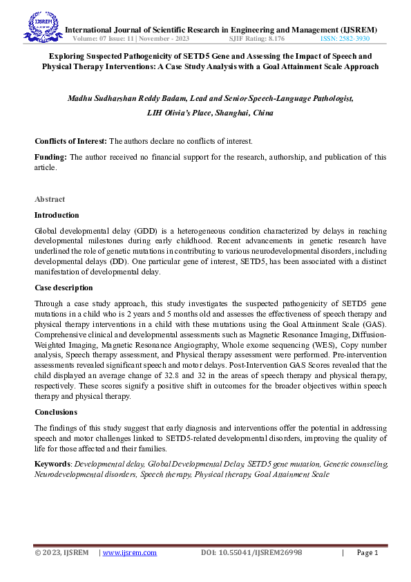 (PDF) Exploring Suspected Pathogenicity of SETD5 Gene and Assessing the ...