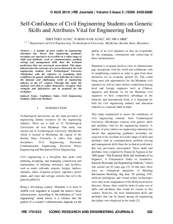 (PDF) Self-confidence Of Civil Engineering Students On Generic Skills ...