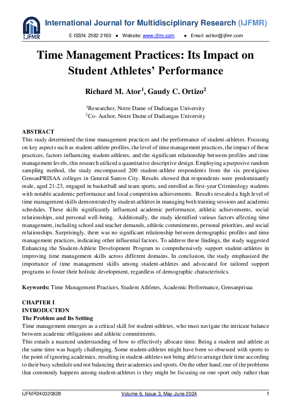 (PDF) Time Management Practices: Its Impact on Student Athletes ...