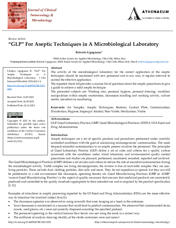 (PDF) “GLP” For Aseptic Techniques in A Microbiological Laboratory