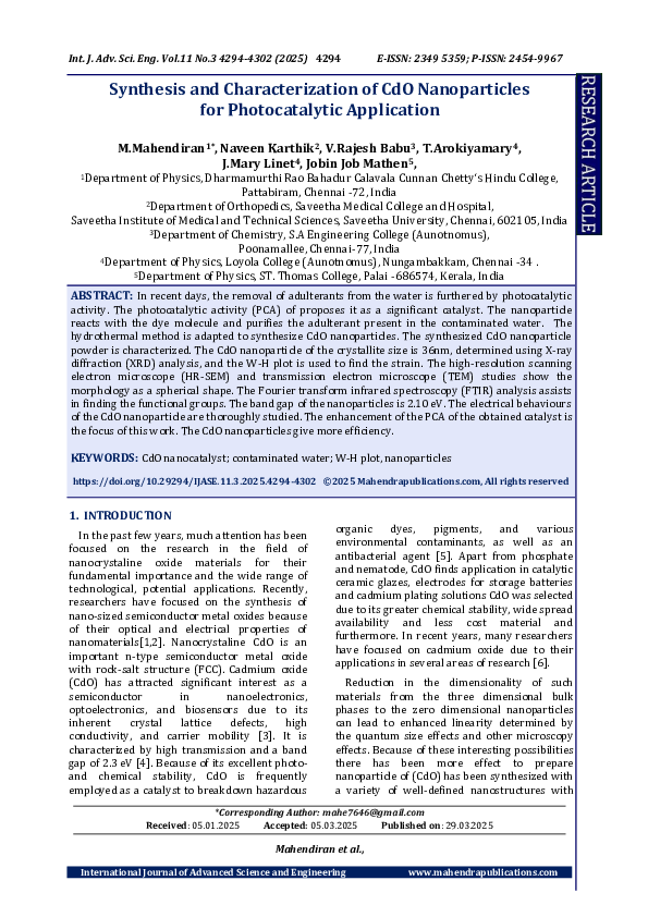 (PDF) Synthesis and Characterization of CdO Nanoparticles for ...