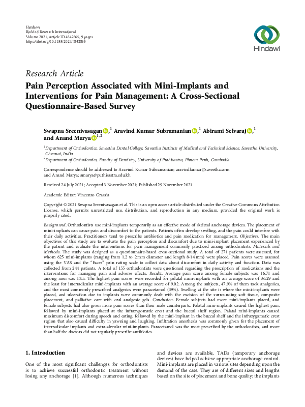 (PDF) Pain Perception Associated with Mini-Implants and Interventions ...