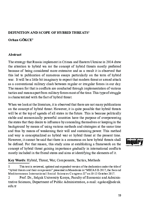 (PDF) Definition and Scope of Hybrid Threats